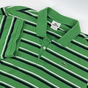 Lacoste Men Green White Black Striped Short Sleeve Polo Shirt Size 7